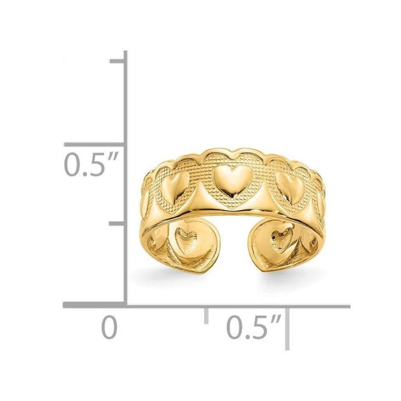 14k Yellow Gold Solid Toe Ring Heart Adjustable - Picture 2 of 4